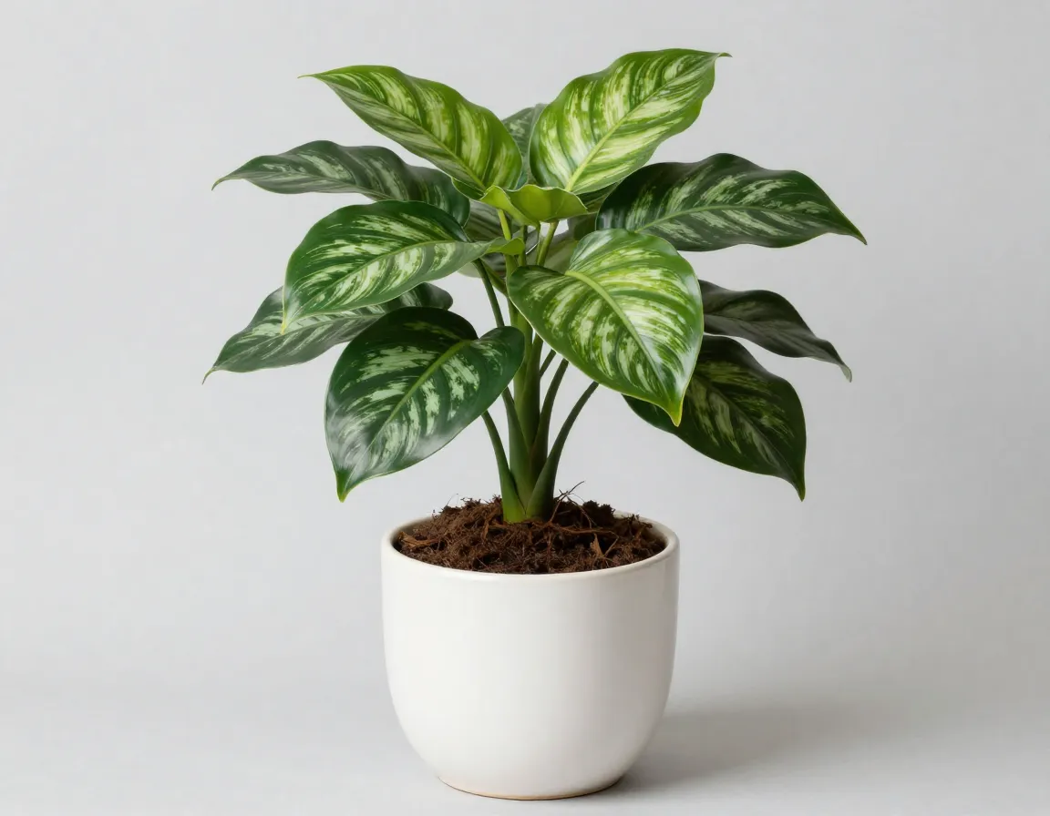 Tropical plant in decorative pot